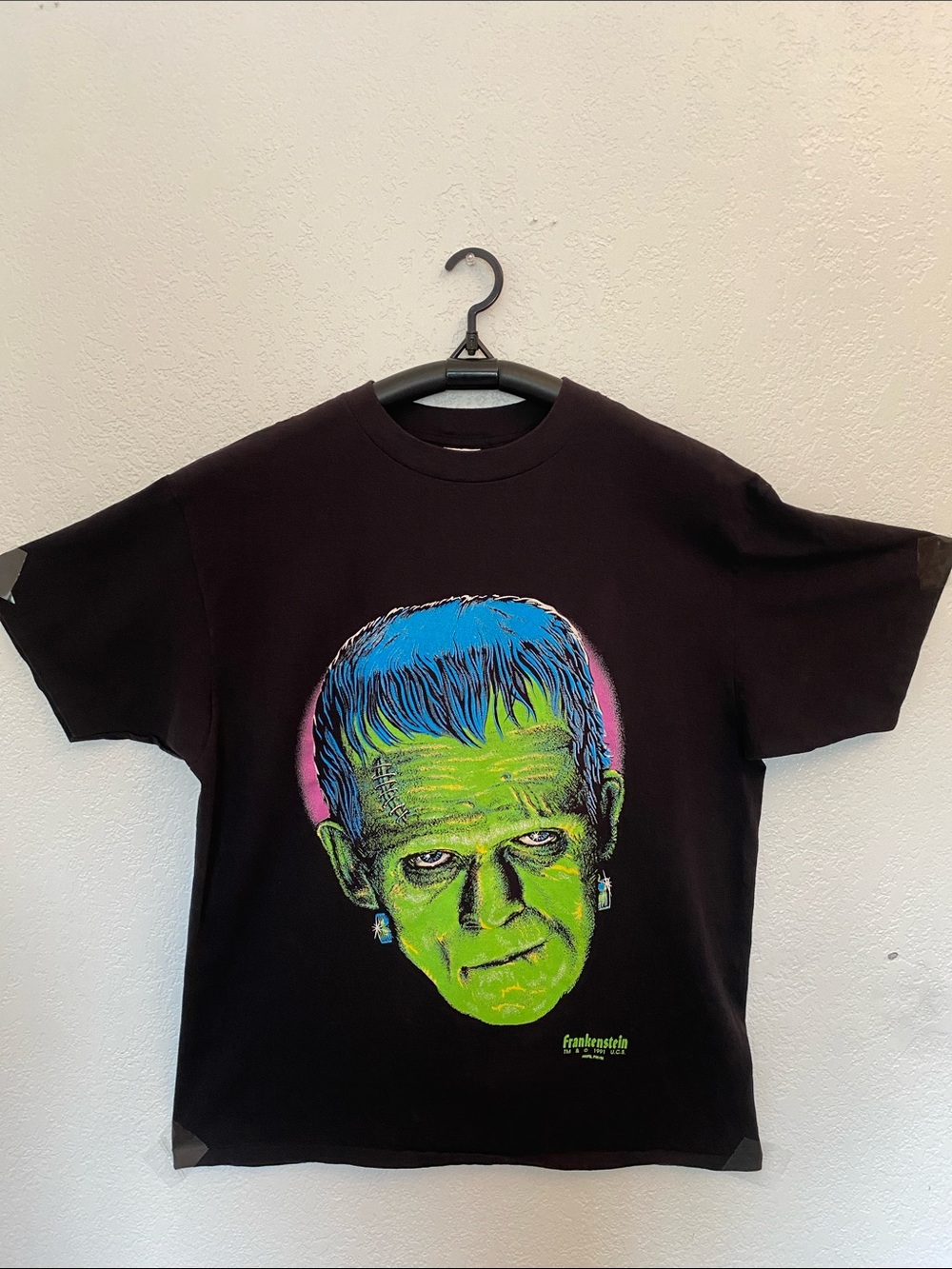 Vintage Universal Studios 1991 Black Graphic Frankenstein Big Face Tee T-shirt